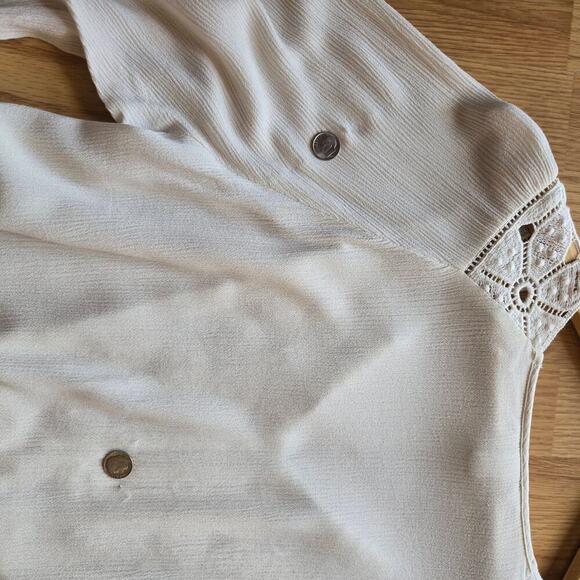 Krazy Kat Womens Ivory Floral Crochet Blouse L Tassels Boho Cottage Prairie - Picture 10 of 11